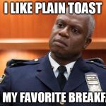 Captain Holt | I LIKE PLAIN TOAST; IT'S MY FAVORITE BREAKFAST | image tagged in captain holt | made w/ Imgflip meme maker