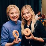 Hillary Clinton and girl onion ring donut