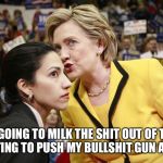hillary clinton | I'M GOING TO MILK THE SHIT OUT OF THIS SHOOTING TO PUSH MY BULLSHIT GUN AGENDA | image tagged in hillary clinton | made w/ Imgflip meme maker