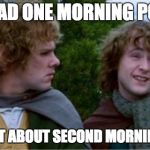 Merry and Pippin | WE'VE HAD ONE MORNING POOP, YES; BUT WHAT ABOUT SECOND MORNING POOP? | image tagged in merry and pippin | made w/ Imgflip meme maker