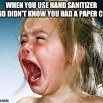 Scream | WHEN YOU USE HAND SANITIZER AND DIDN'T KNOW YOU HAD A PAPER CUT | image tagged in scream | made w/ Imgflip meme maker