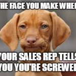the face you make when gog | THE FACE YOU MAKE WHEN, YOUR SALES REP TELLS YOU YOU'RE SCREWED. | image tagged in the face you make when gog | made w/ Imgflip meme maker
