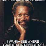 please continue.... even though you are comeplety wrong | NO, PLEASE CONTINUE...... I WANNA SEE WHERE YOUR STUPID LEVEL STOPS | image tagged in stupid,no please continue morgan freeman | made w/ Imgflip meme maker