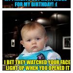 Leonardo Inception With Dad Joke Baby | MY PARENTS GOT ME A FRIDGE FOR MY BIRTHDAY! :(; I BET THEY WATCHED YOUR FACE LIGHT UP WHEN YOU OPENED IT | image tagged in leonardo inception with dad joke baby,memes | made w/ Imgflip meme maker