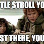 Frodo and Sam | FUN LITTLE STROLL YOU SAY... ALMOST THERE, YOU SAY... | image tagged in frodo and sam | made w/ Imgflip meme maker