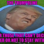 Admit it...you know you want one. | THE TRUMPOLINE; FOR THOSE THAT CAN'T DECIDE WHETHER OR NOT TO STAY WITH TRUMP | image tagged in trumpoline,memes,funny,trumpkin,trampoline,political joke | made w/ Imgflip meme maker