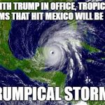 hahahahaha im clever | WITH TRUMP IN OFFICE, TROPICAL SYSTEMS THAT HIT MEXICO WILL BE CALLED; TRUMPICAL STORMS | image tagged in christmas hurricane meme,tropical storm,donald trump,memes | made w/ Imgflip meme maker