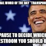 Thanks Obama | LIBERAL WORD OF THE DAY "TRANSPONDER"; PAUSE TO DECIDE WHICH RESTROOM YOU SHOULD USE | image tagged in thanks obama | made w/ Imgflip meme maker