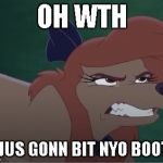 Dixie annoyed | OH WTH; IM JUS GONN BIT NYO BOOTAY | image tagged in dixie annoyed | made w/ Imgflip meme maker