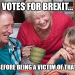 old people  | VOTES FOR BREXIT... ...WILL DIE BEFORE BEING A VICTIM OF THAT DECISION! | image tagged in old people | made w/ Imgflip meme maker