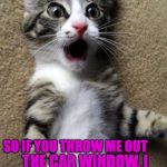 OMGCat | THE CAR WINDOW, I BECOME KITTY LITTER?! SO IF YOU THROW ME OUT | image tagged in omgcat,memes,funny,animals,scared cat,lol | made w/ Imgflip meme maker