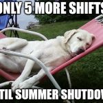 Dog Days of Summer | ONLY 5 MORE SHIFTS; UNTIL SUMMER SHUTDOWN | image tagged in dog days of summer | made w/ Imgflip meme maker