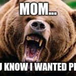 bears | MOM... YOU KNOW I WANTED PIZZA | image tagged in bears | made w/ Imgflip meme maker