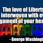 WHITE HOUSE PRIDE  | The love of Liberty is interwoven with every ligament of your hearts. - George Washington, 1796 | image tagged in white house pride,hamilton,pride | made w/ Imgflip meme maker