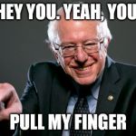 Bernie Pointing | HEY YOU. YEAH, YOU. PULL MY FINGER | image tagged in bernie pointing | made w/ Imgflip meme maker