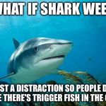 Conspiracy Shark | WHAT IF SHARK WEEK; IS JUST A DISTRACTION SO PEOPLE DON'T REALIZE THERE'S TRIGGER FISH IN THE OCEAN? | image tagged in conspiracy shark,memes,shark,sharks,animals,contradiction | made w/ Imgflip meme maker