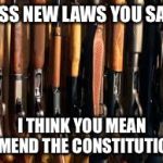 Guns...2nd amendment | PASS NEW LAWS YOU SAY? I THINK YOU MEAN AMEND THE CONSTITUTION | image tagged in guns | made w/ Imgflip meme maker