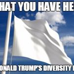White Flag | WHAT YOU HAVE HERE; IS DONALD TRUMP'S DIVERSITY FLAG | image tagged in white flag | made w/ Imgflip meme maker