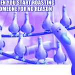 seagulls | WHEN YOU START ROASTING SOMEONE FOR NO REASON | image tagged in seagulls | made w/ Imgflip meme maker