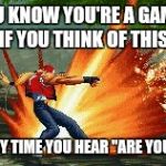 Terry Bogard | YOU KNOW YOU'RE A GAMER IF YOU THINK OF THIS; EVERY TIME YOU HEAR "ARE YOU OK" | image tagged in terry bogard | made w/ Imgflip meme maker