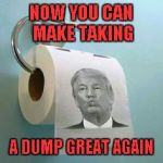 Available at Amazon...get yours and make your dumps great today!!! | NOW YOU CAN MAKE TAKING; A DUMP GREAT AGAIN | image tagged in trump toilet paper,memes,make taking a dump great again,funny,trump,kiss it trump | made w/ Imgflip meme maker