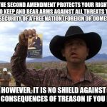 Ryan Bundy - Yeehawdist Extremist | THE SECOND AMENDMENT PROTECTS YOUR RIGHT TO KEEP AND BEAR ARMS AGAINST ALL THREATS TO THE SECURITY OF A FREE NATION (FOREIGN OR DOMESTIC); HOWEVER, IT IS NO SHIELD AGAINST THE CONSEQUENCES OF TREASON IF YOU FAIL. | image tagged in ryan bundy - yeehawdist extremist | made w/ Imgflip meme maker