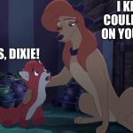 I Knew I Could Count On You, Todd! | I KNEW I COULD COUNT ON YOU, TODD! THANKS, DIXIE! | image tagged in dixie and todd,memes,the fox and the hound 2,reba mcentire,dog | made w/ Imgflip meme maker