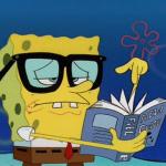 spongebob with glasses searching