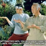 Karate Kid Practice  | DON'T PRACTICE UNTIL YOU GET IT RIGHT. PRACTICE UNTIL YOU CAN'T GET IT WRONG.
-UNKNOWN | image tagged in karate kid practice | made w/ Imgflip meme maker