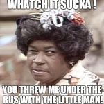 Ester Anderson from Sanford and Son | WHATCH IT SUCKA ! YOU THREW ME UNDER THE BUS WITH THE LITTLE MAN! | image tagged in ester anderson from sanford and son | made w/ Imgflip meme maker