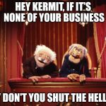 Muppets | HEY KERMIT, IF IT'S NONE OF YOUR BUSINESS; WHY DON'T YOU SHUT THE HELL UP? | image tagged in muppets | made w/ Imgflip meme maker