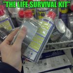 The solution to 80% of life's little problems all in one little kit. | "THE LIFE SURVIVAL KIT" | image tagged in wd-40  duct tape,memes,life survival kit,funny | made w/ Imgflip meme maker