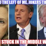 Stuck in the middle | CLOWNS TO THE LEFT OF ME, JOKERS TO THE RIGHT; HERE I AM STUCK IN THE MIDDLE WITH YOU... | image tagged in stuck in the middle | made w/ Imgflip meme maker