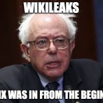 Bernie Sanders | WIKILEAKS THE FIX WAS IN FROM THE BEGINNING | image tagged in bernie sanders | made w/ Imgflip meme maker