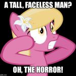 MLP: Lily's Horror | A TALL, FACELESS MAN? OH, THE HORROR! | image tagged in mlp lily's horror | made w/ Imgflip meme maker