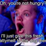 Aussie got talent | Oh, you're not hungry? I'll just give this fresh pattymelt to the dog then. | image tagged in aussie got talent,dog,pattymelt,funny memes | made w/ Imgflip meme maker