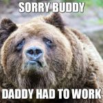 Daddy Bear | SORRY BUDDY; DADDY HAD TO WORK | image tagged in bear,grizzly,sad,sad bear,birthday,happy birthday | made w/ Imgflip meme maker