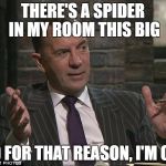 Duncan Bannatyne | THERE'S A SPIDER IN MY ROOM THIS BIG; AND FOR THAT REASON, I'M OUT! | image tagged in duncan bannatyne | made w/ Imgflip meme maker