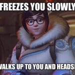 Do you wanna to build a snowman? | FREEZES YOU SLOWLY; SLOWLY WALKS UP TO YOU AND HEADSHOTS YOU | image tagged in mei,blizzard entertainment,overwatch,overwatch mei,overwatch memes | made w/ Imgflip meme maker