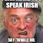Irish guy | I CAN MAKE YOU SPEAK IRISH; SAY "WHALE OIL BEEF HOOKED" QUICKLY | image tagged in irish guy | made w/ Imgflip meme maker