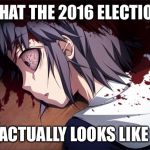 Reality hit | WHAT THE 2016 ELECTION; ACTUALLY LOOKS LIKE | image tagged in cyberviolence,memes,violence,violent,gore | made w/ Imgflip meme maker