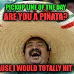 Pickup line of the day | PICKUP LINE OF THE DAY; ARE YOU A PIÑATA? BECAUSE I WOULD TOTALLY HIT THAT | image tagged in mexican,memes,funny,pickup lines,pinata | made w/ Imgflip meme maker