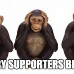 Hear no evil | HILLARY SUPPORTERS BE LIKE... | image tagged in hear no evil | made w/ Imgflip meme maker
