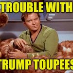 Where The Donald gets his hair | TROUBLE WITH; TRUMP TOUPEES | image tagged in trump,tribbles | made w/ Imgflip meme maker