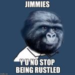 Y U NO JIMMIES | JIMMIES; Y U NO STOP BEING RUSTLED | image tagged in y u no jimmies | made w/ Imgflip meme maker