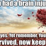 Survivors  | You had a brain injury. ~J; It's tough, yes. Yet remember, Your Tougher. You Survived, now keep going! | image tagged in nature,memes,survivor | made w/ Imgflip meme maker