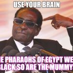 use your brain | USE YOUR BRAIN; THE PHARAOHS OF EGYPT WERE BLACK,SO ARE THE MUMMYS | image tagged in use your brain | made w/ Imgflip meme maker