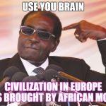 use your brain | USE YOU BRAIN; CIVILIZATION IN EUROPE WAS BROUGHT BY AFRICAN MOORS | image tagged in use your brain | made w/ Imgflip meme maker