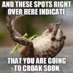 Praying Mantis Technique | AND THESE SPOTS RIGHT OVER HERE INDICATE; THAT YOU ARE GOING TO CROAK SOON. | image tagged in praying mantis technique | made w/ Imgflip meme maker