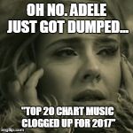 Adele | OH NO. ADELE JUST GOT DUMPED... "TOP 20 CHART MUSIC CLOGGED UP FOR 2017" | image tagged in adele | made w/ Imgflip meme maker